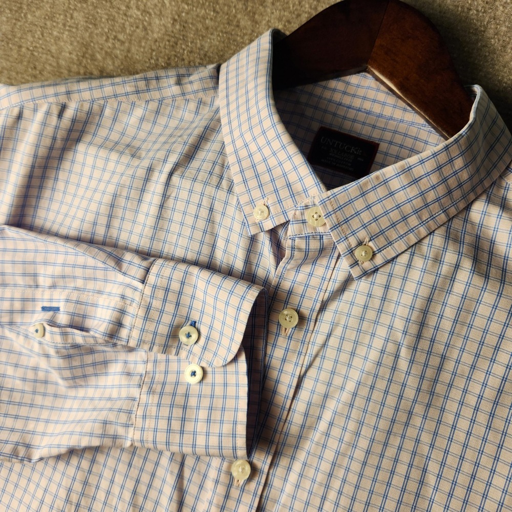 UNTUCKit XX LARGE Wrinkle Free Cotton Blue Plaid Button Down‎ Shirt Men